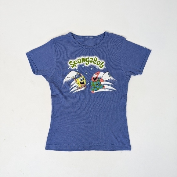 SpongeBob SquarePants T-Shirt Short Sleeve Y2K Tight Fitted Tee Graphic - Picture 2 of 11